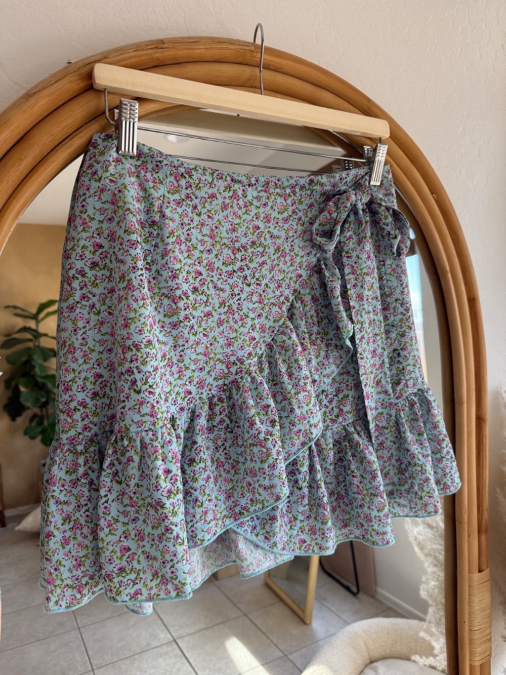 Floral Ruffle Wrap Skirt - Pink & Green